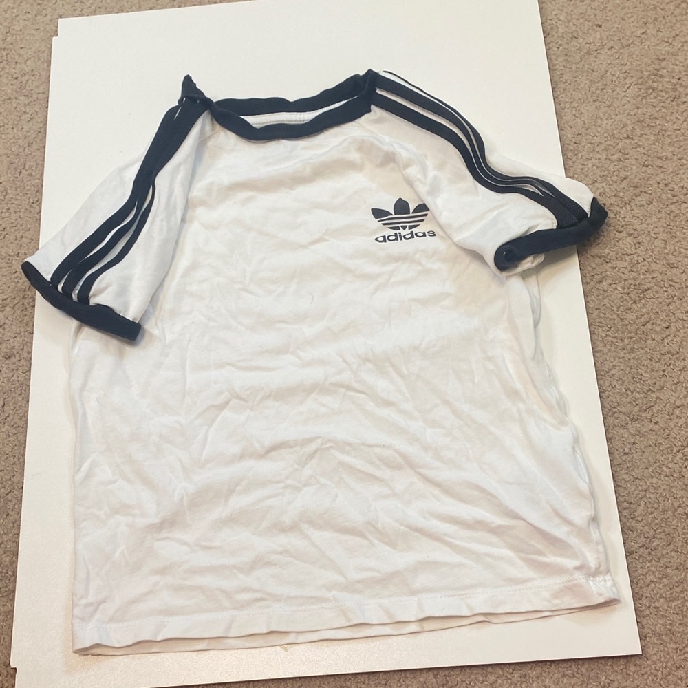 Adidas White Tee with Black Stripes